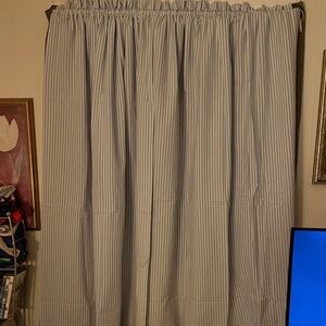 Light blue and white seersucker curtains